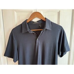 Theory Bron Polo in Cosmos Slub Cotton Black Size Medium